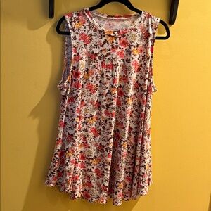 Lane Bryant Floral Swing Tank Top - White with Pink & Yellow Blooms